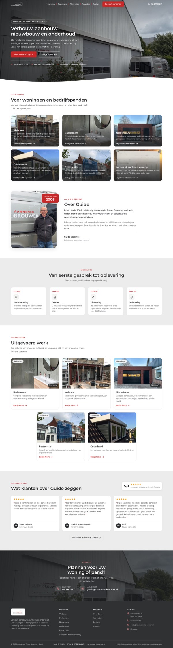 Website van Aannemer Guido Brouwer in Sneek, gemaakt door De Webtandem