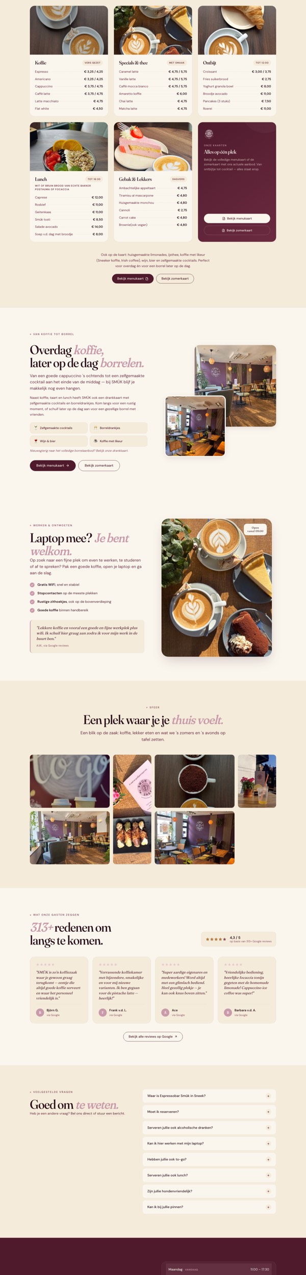 Website van Espressobar SMÛK in Sneek, gemaakt door De Webtandem